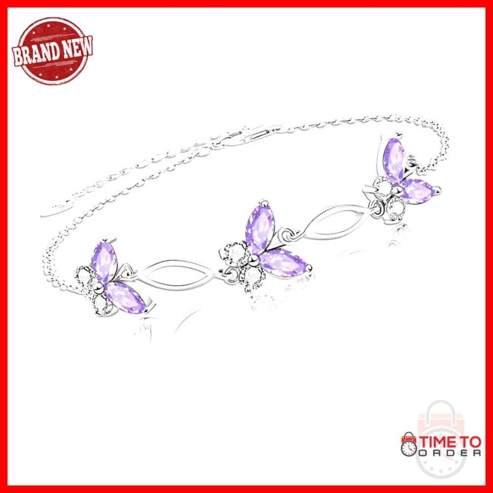 Adjustable Sterling Silver Butterfly Link Bracelet, 925 Silver, Cubic Zirconia